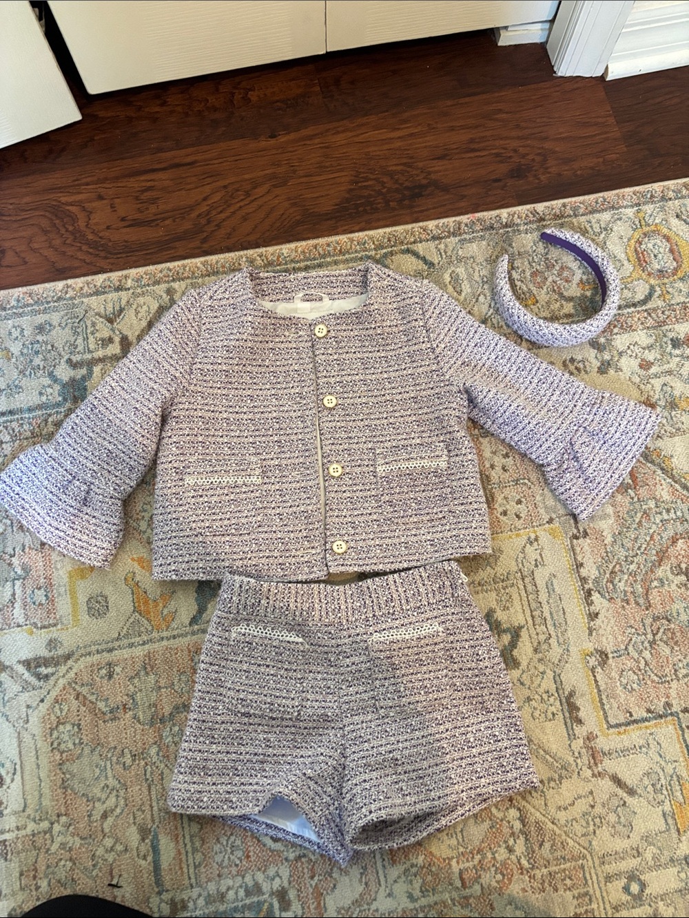 Janie and Jack Lavender Tweed Matching Set with Headband